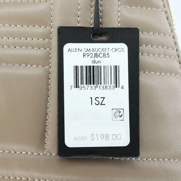 DKNY Allen Small Bucket Crossbody Bag Taupe Quilted Leather Gold Chain MSRP $198 - Picture 5 of 11